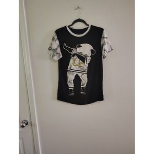 Vibes Mens Dabbing Panda Hustle All Day Graphic T-Shirt Black White Marble Small